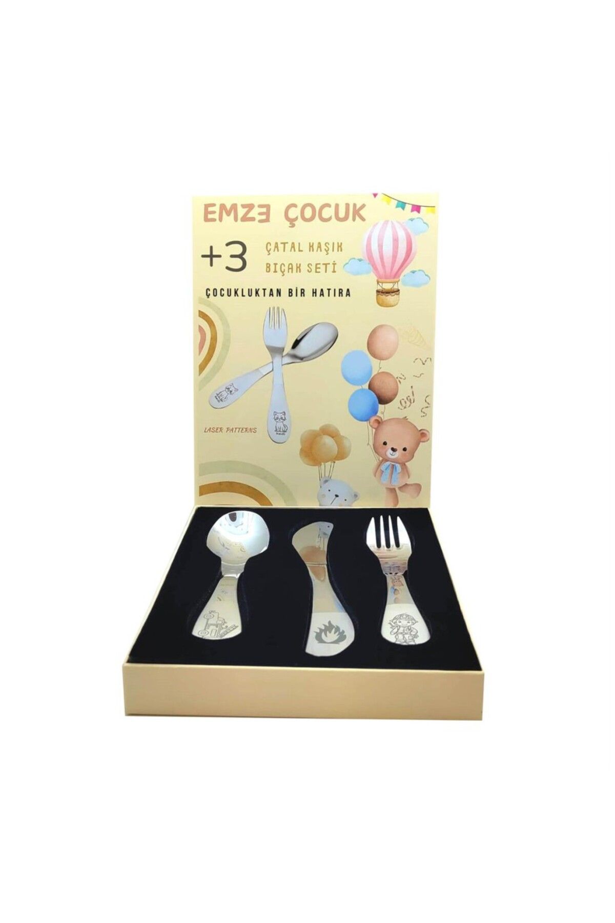 emze çocuk Paslanmaz Çelik Kutulu Çocuk Çatal Kaşık Bıçak Seti İtfaiye Desenli