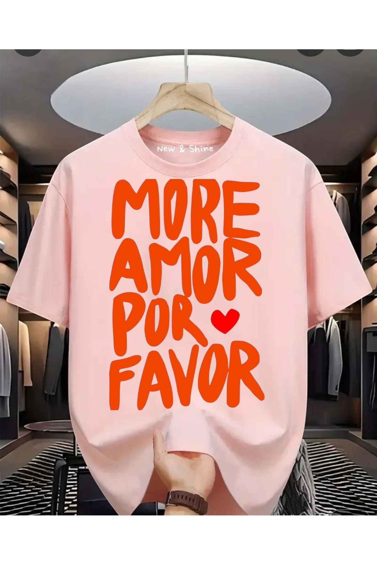 New Shine More Amor Por Favor Baskılı Büyük Beden Oversize T-Shirt