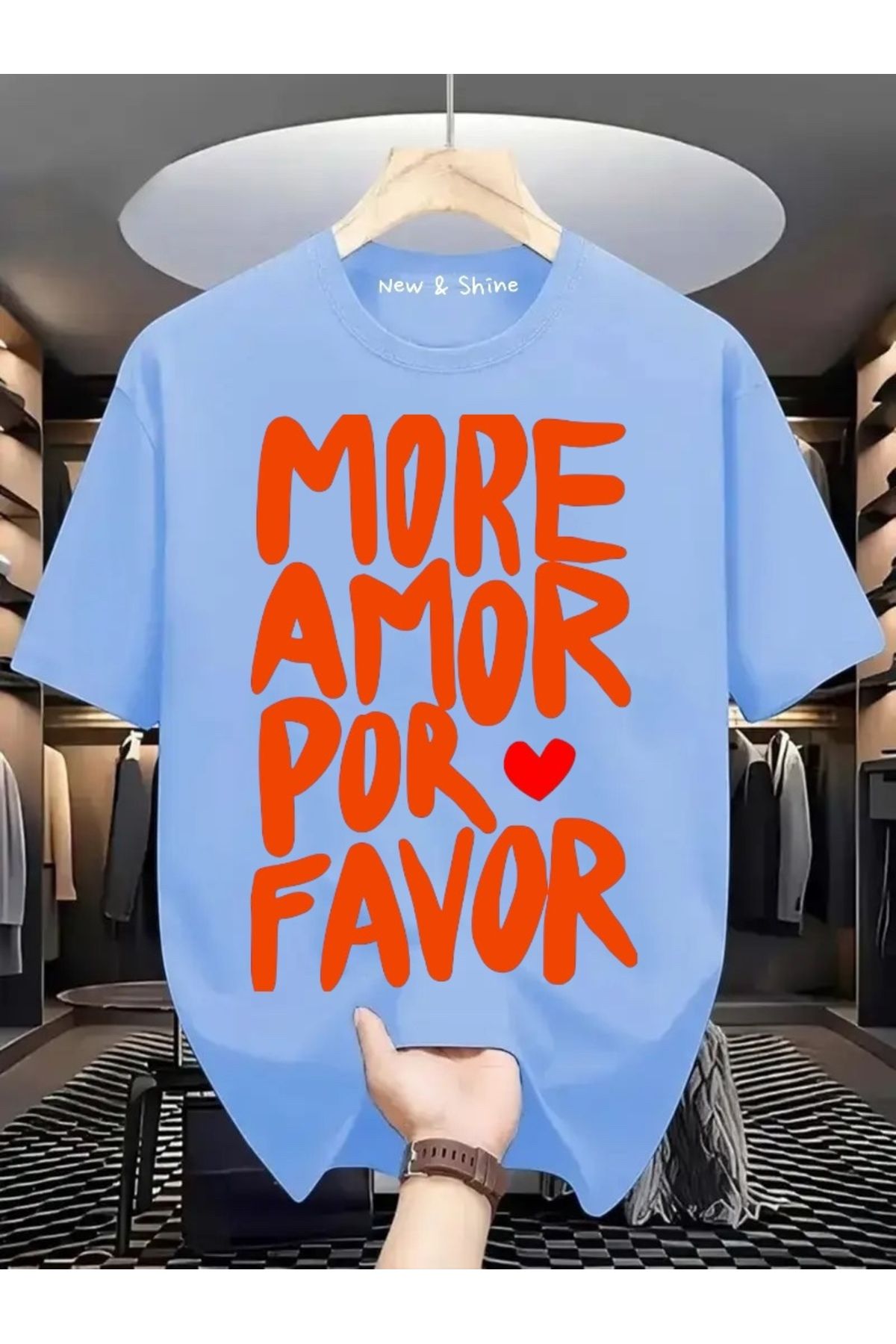 New Shine More Amor Por Favor Baskılı Büyük Beden Oversize T-Shirt