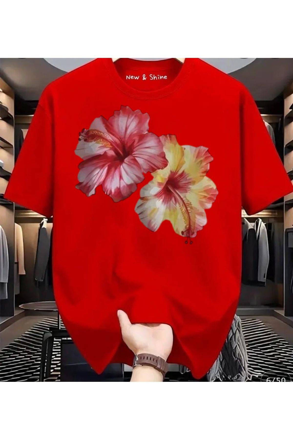 New Shine İkili Çiçek Baskılı Oversize T-Shirt