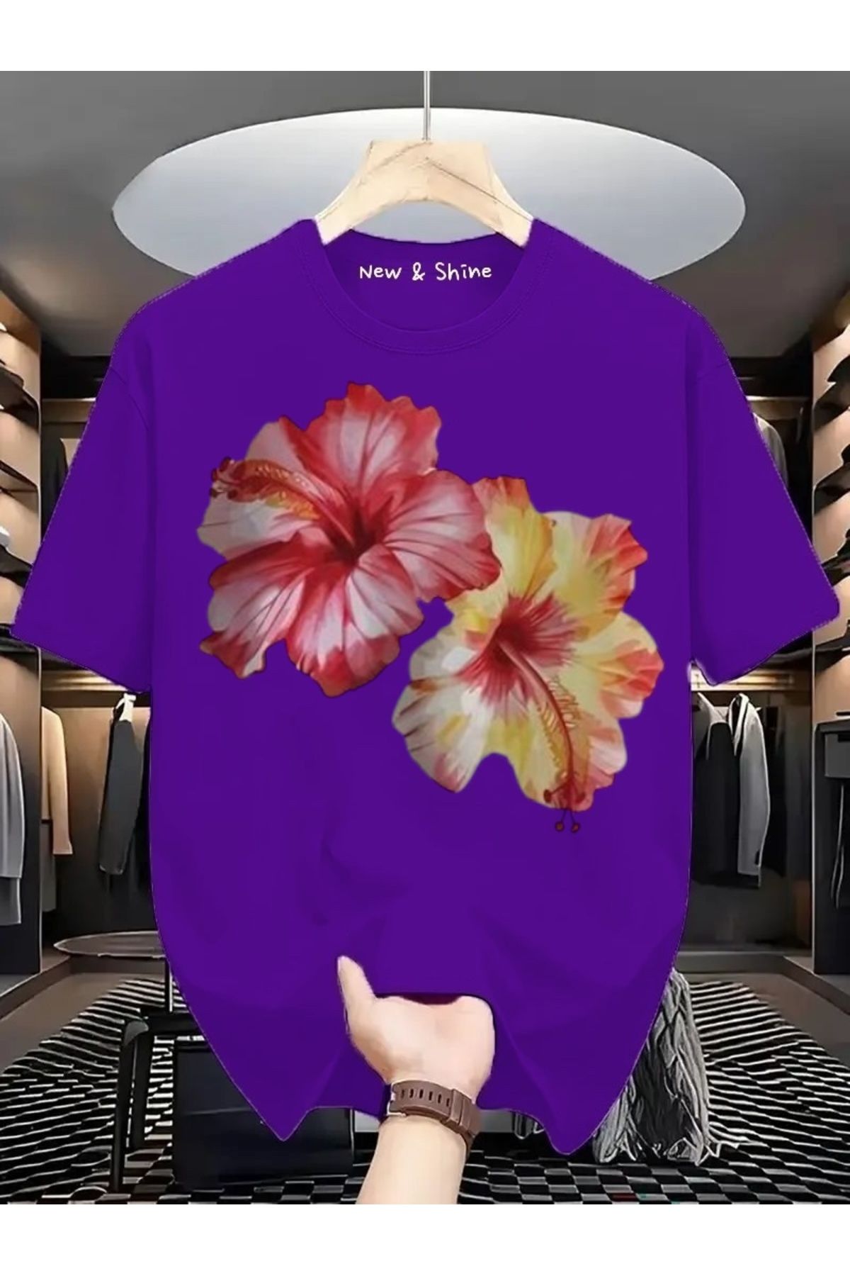New Shine İkili Çiçek Baskılı Oversize T-Shirt