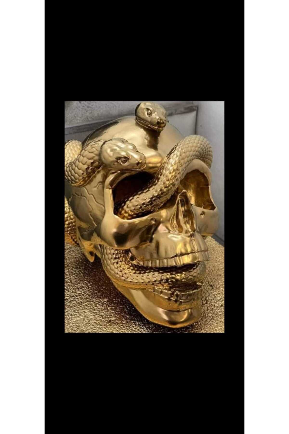 ValoriaConcept 💀🐍 Kurukafa İçinde Altın Yılan Heykeli | Efsanevi ve Şık Tasarım ✨🖤