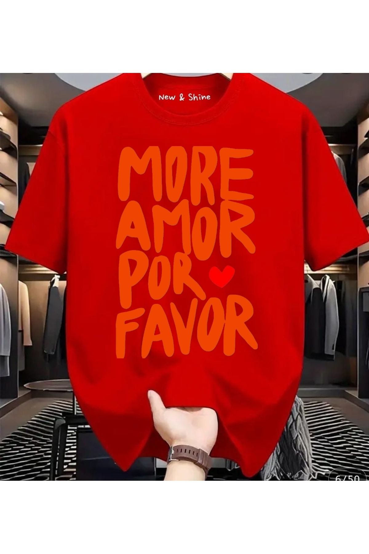 New Shine More Amor Por Favor Baskılı Büyük Beden Oversize T-Shirt