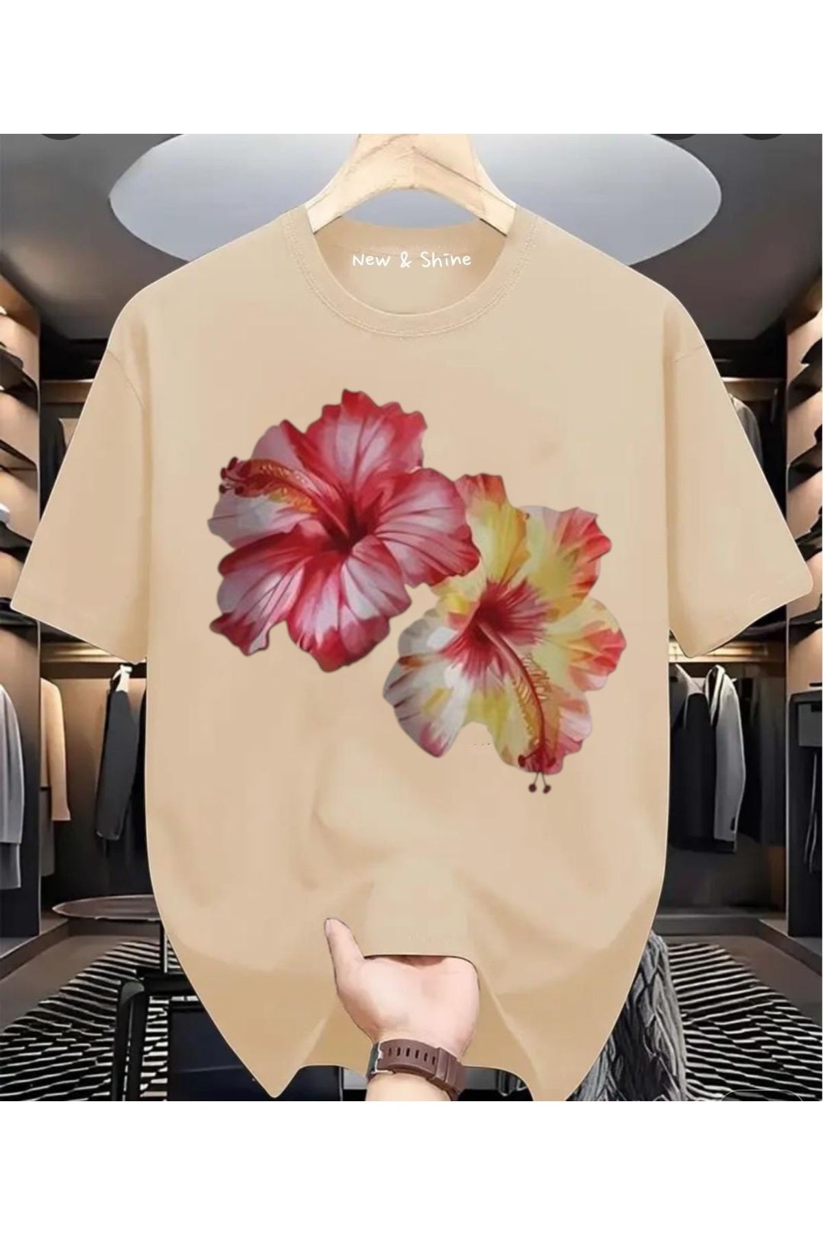 New Shine İkili Çiçek Baskılı Oversize T-Shirt