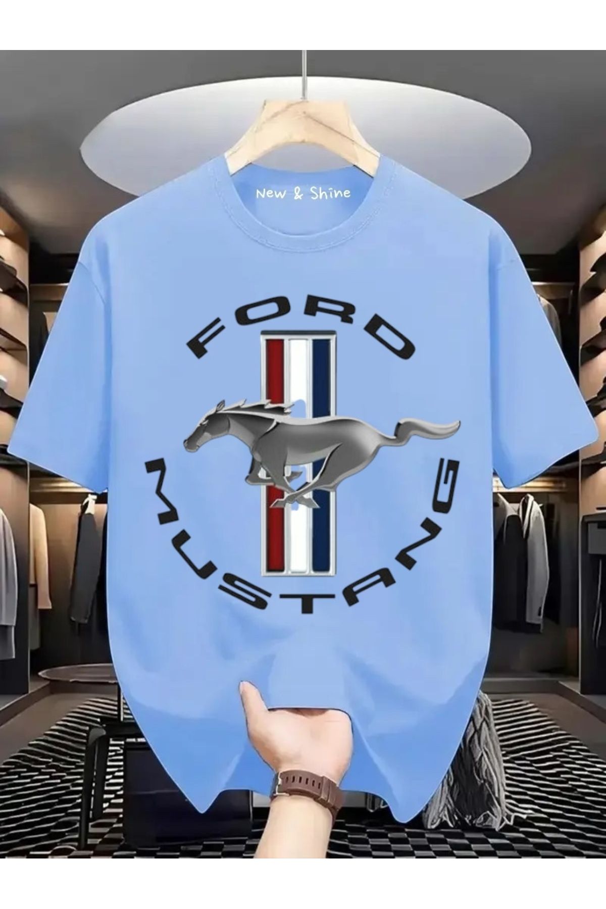 New Shine Ford Mustang Baskılı Büyük Beden Oversize T-Shirt