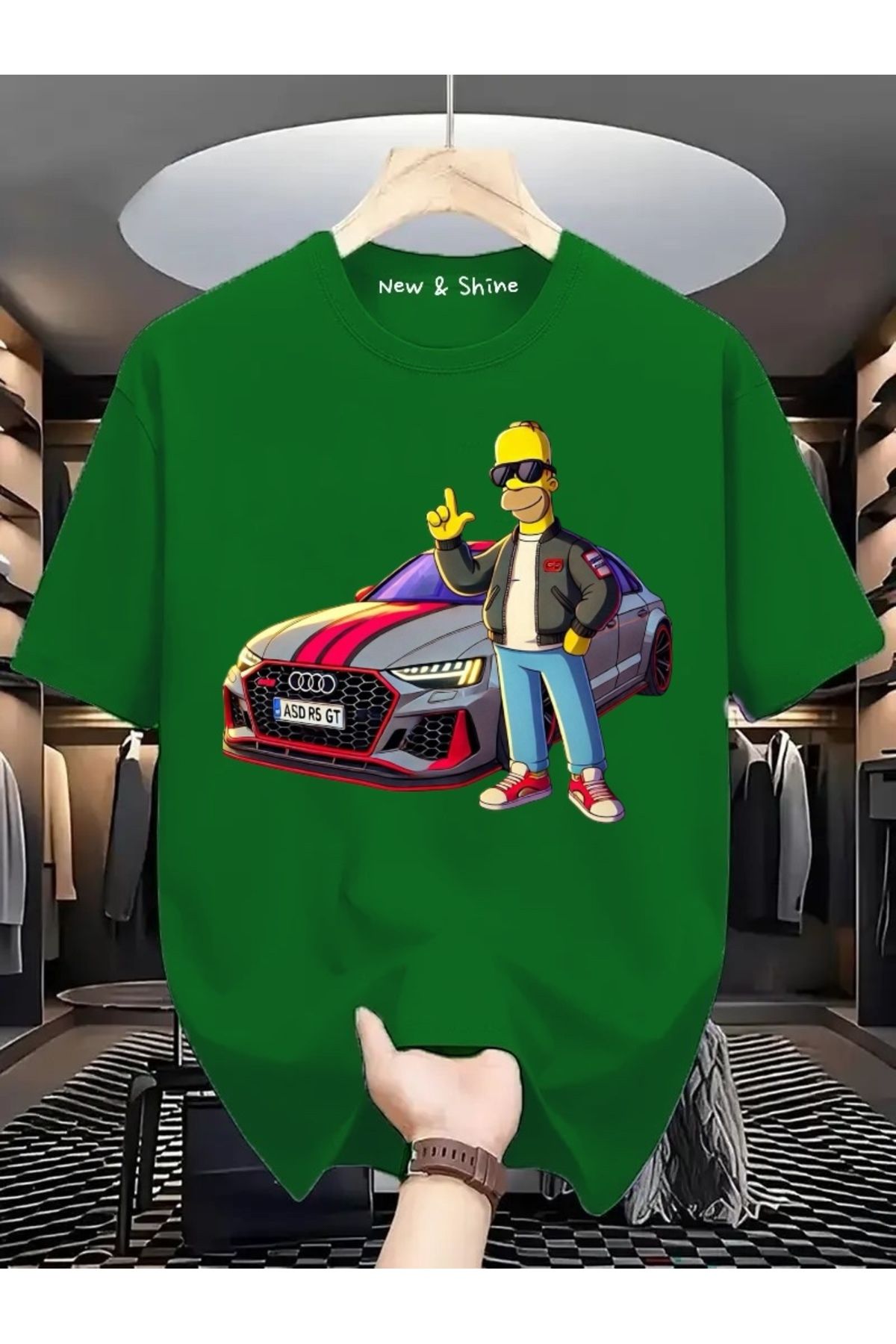 New Shine Simpson Araba Baskılı Oversize T-Shirt