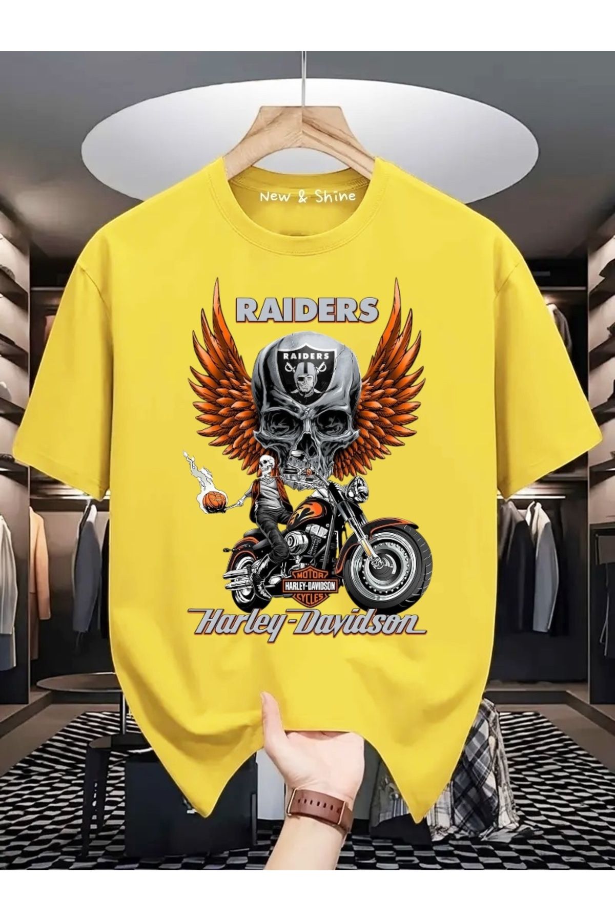 New Shine Harley Davisdon Baskılı Büyük Beden Oversize T-Shirt