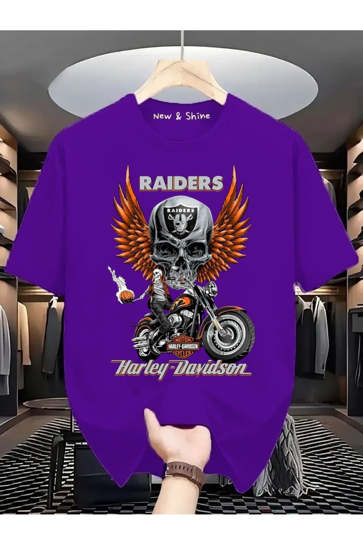 New Shine Harley Davisdon Baskılı Büyük Beden Oversize T-Shirt