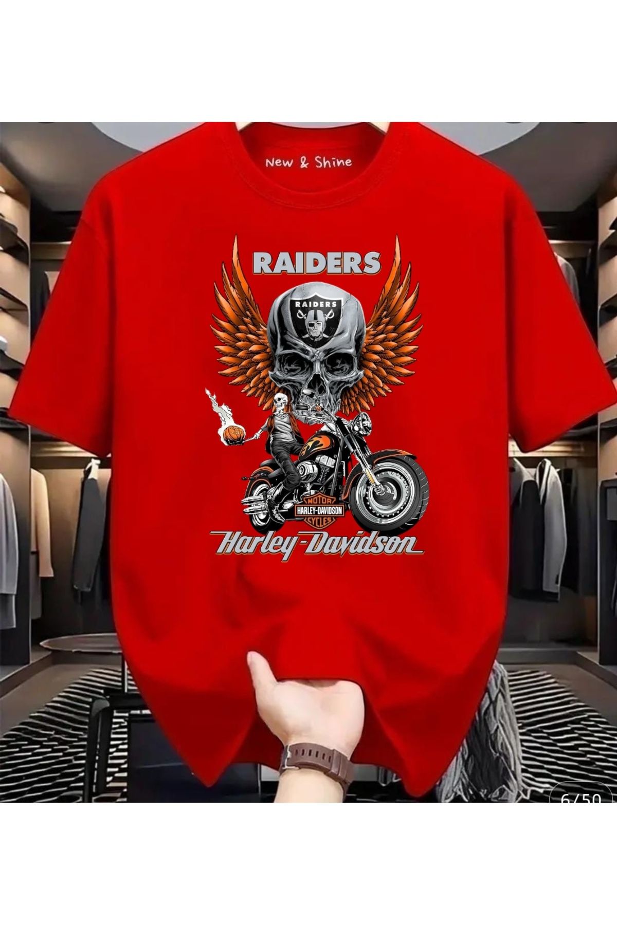 New Shine Harley Davisdon Baskılı Büyük Beden Oversize T-Shirt
