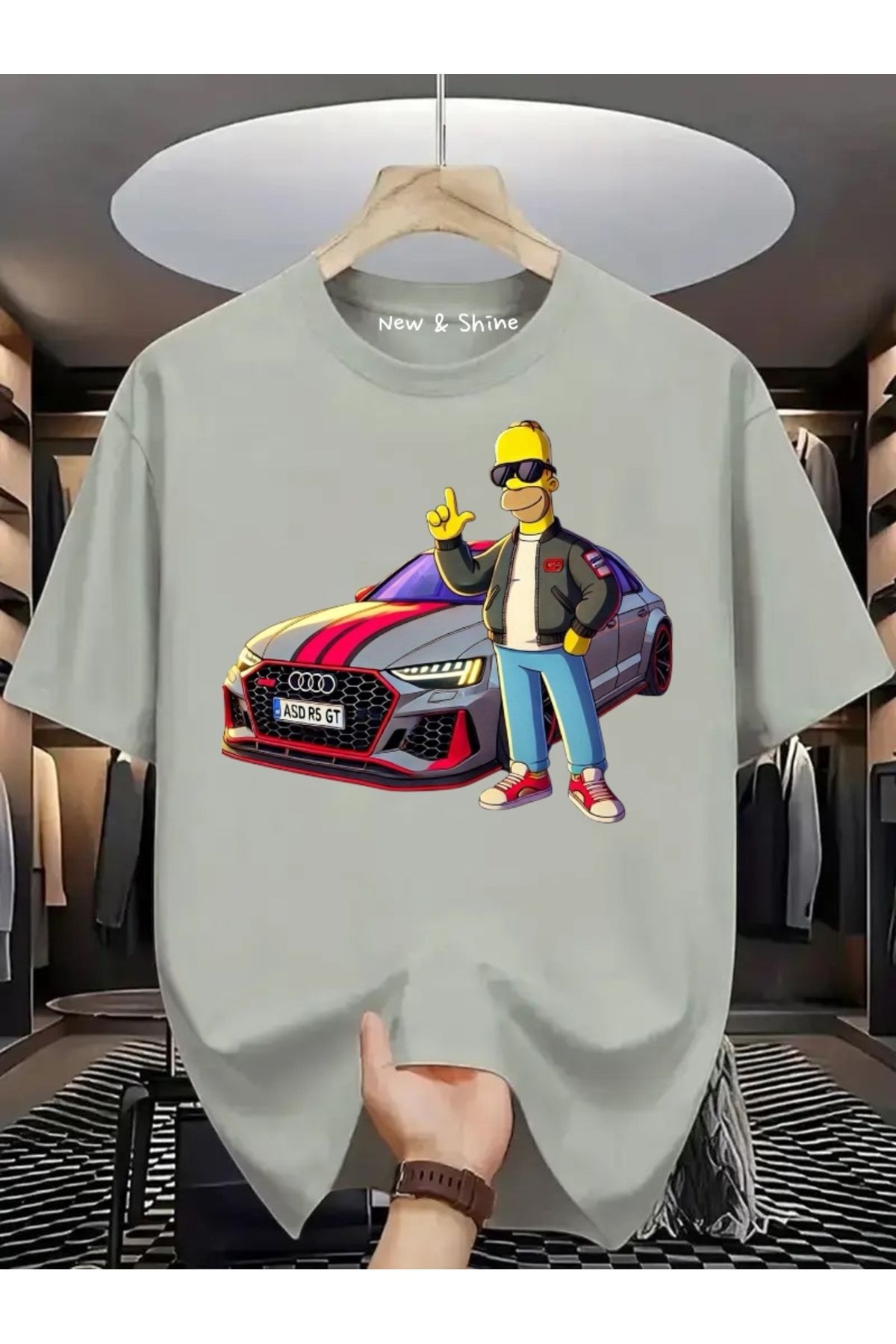 New Shine Simpson Araba Baskılı Oversize T-Shirt