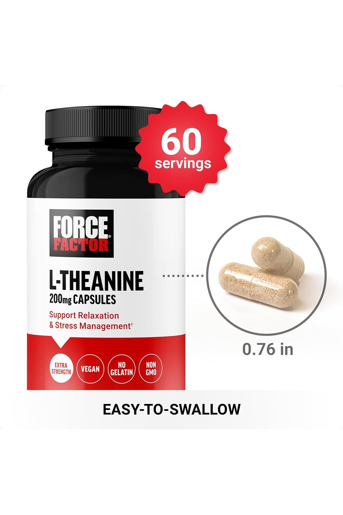 force factor Extra Strength L-Theanine Stress Relief, and Supporting Calm Relaxation 200mg 60 Veg