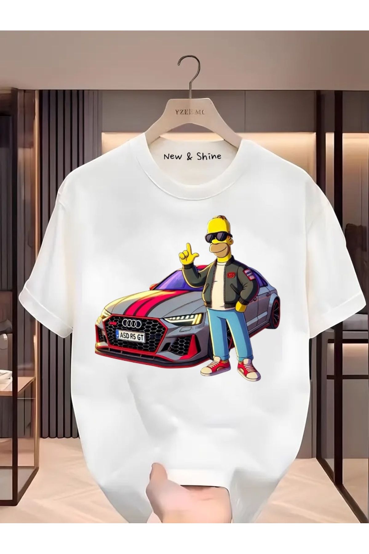 New Shine Simpson Araba Baskılı Oversize T-Shirt