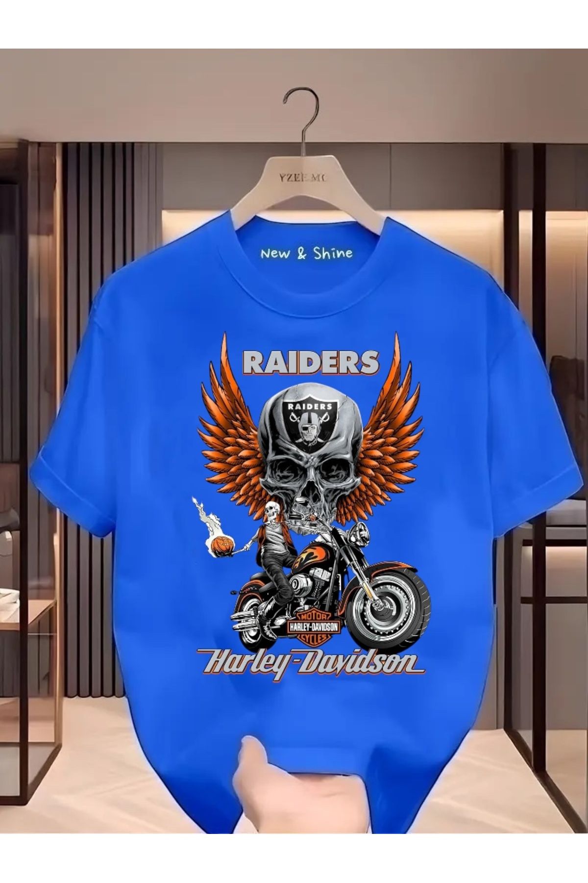 New Shine Harley Davisdon Baskılı Büyük Beden Oversize T-Shirt