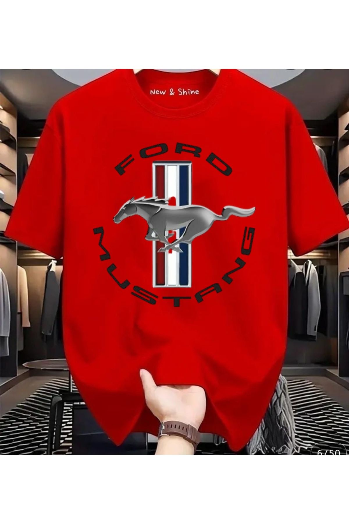 New Shine Ford Mustang Baskılı Oversize T-Shirt