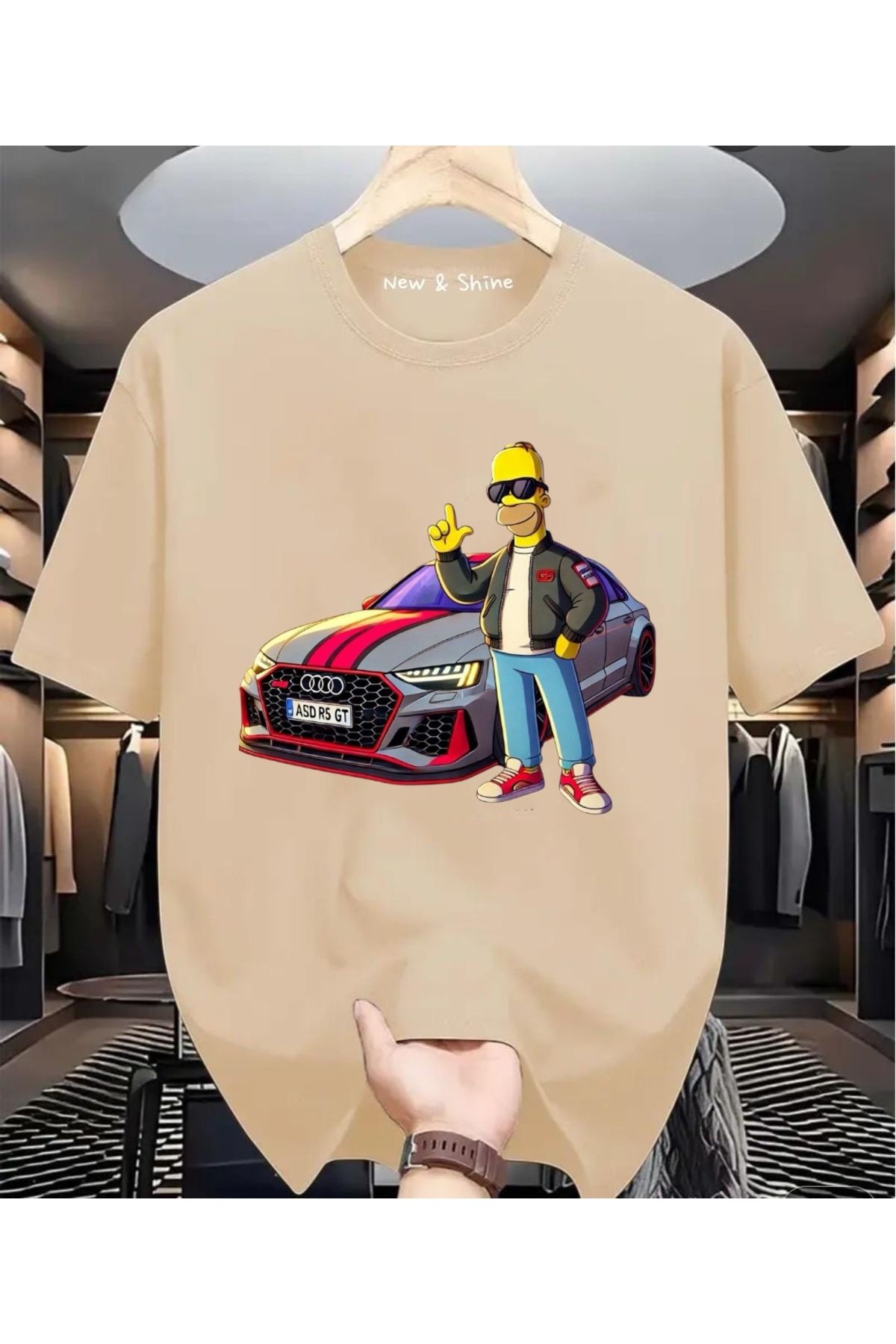 New Shine Simpson Araba Baskılı Büyük Beden Oversize T-Shirt