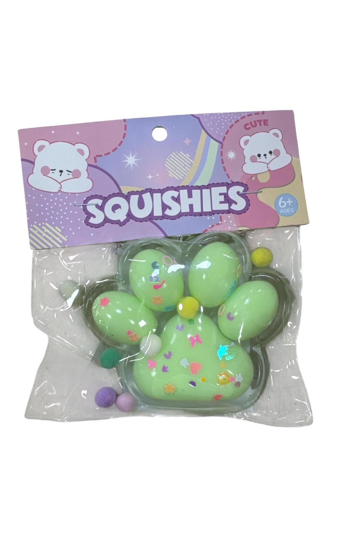 abnturk Farklı Renklerde Dev Işıklı Pati Squishy Taba Squishy Kedi Pati Sıkma 14 Cm Pullu Pati Sukuşi YEŞİİL