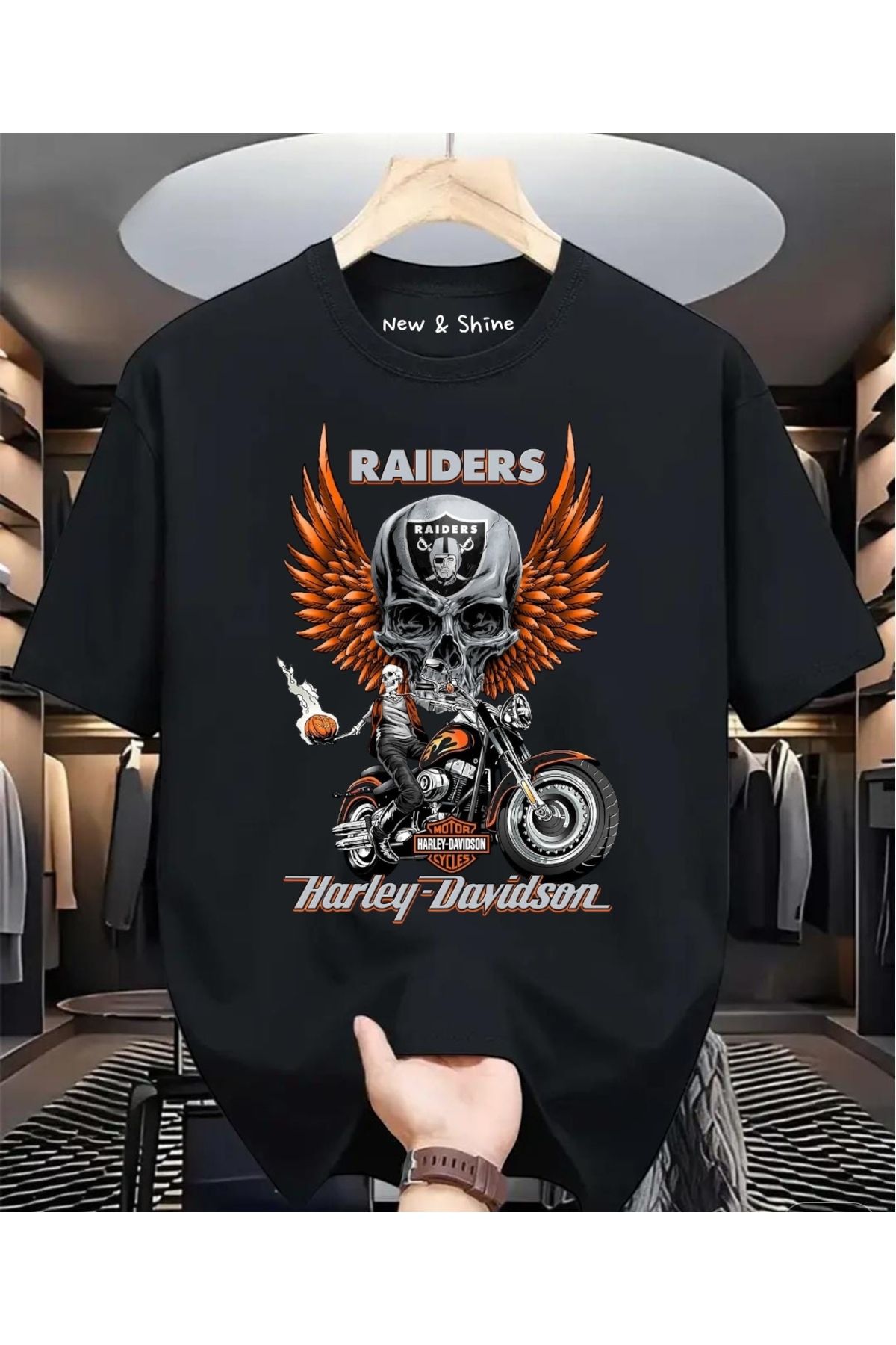 New Shine Harley Davisdon Baskılı Büyük Beden Oversize T-Shirt