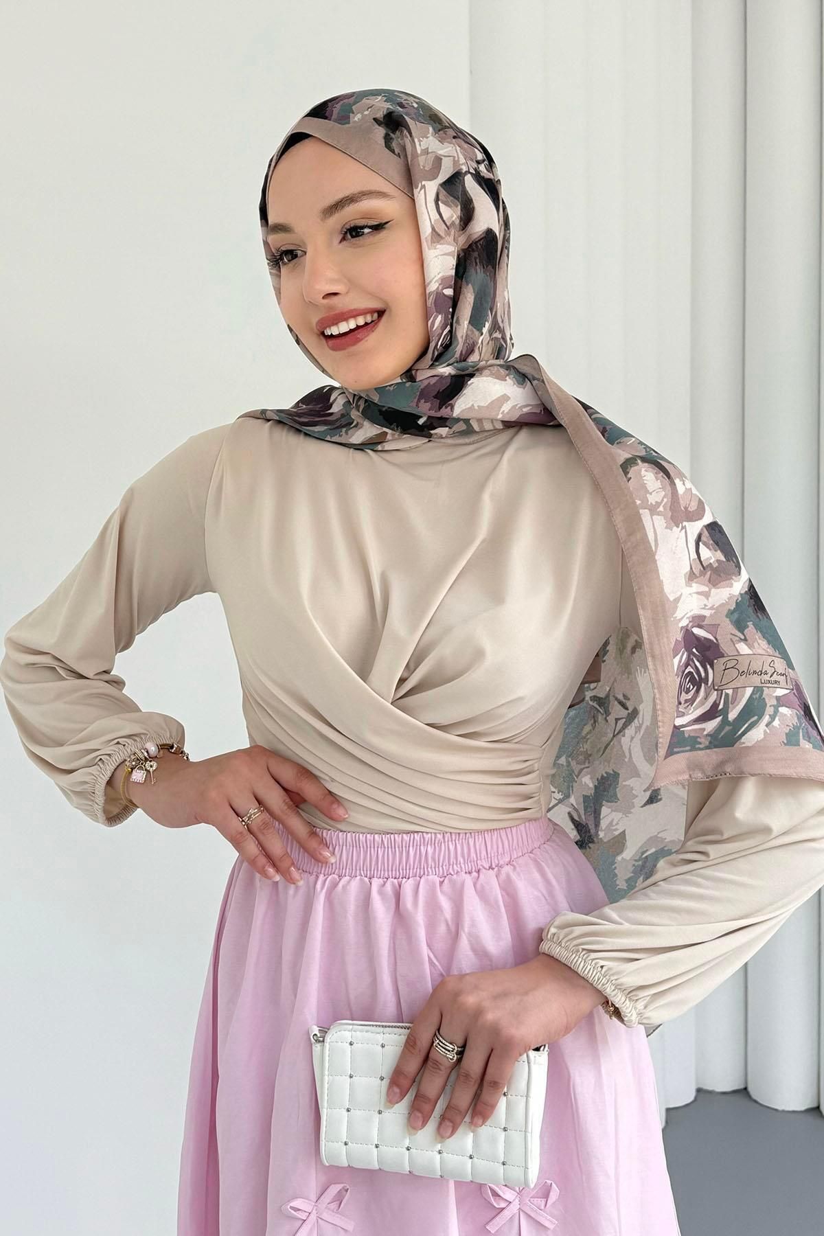Modaensarbutik Çift Drapeli Bluz-TAŞ