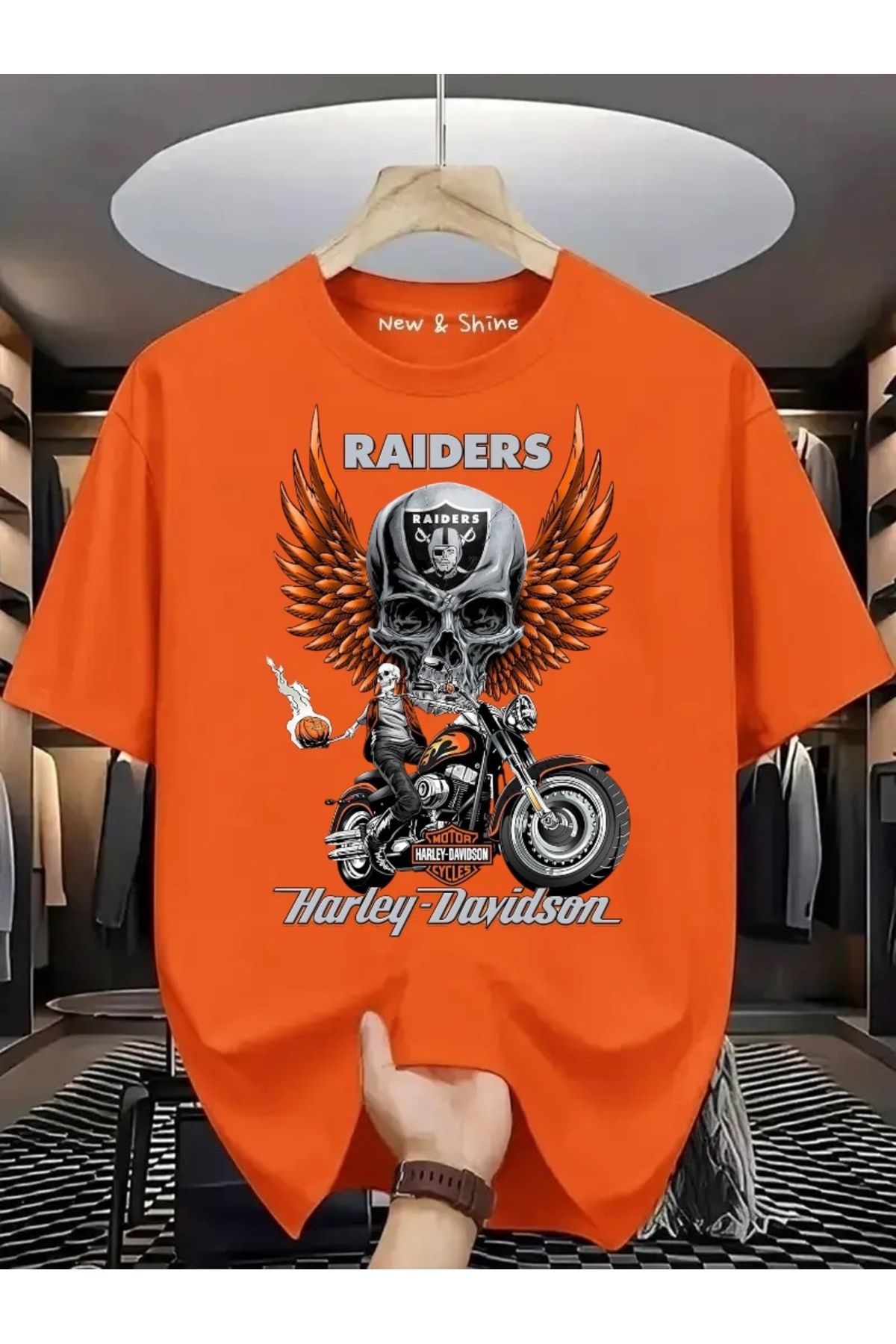 New Shine Harley Davisdon Baskılı Büyük Beden Oversize T-Shirt