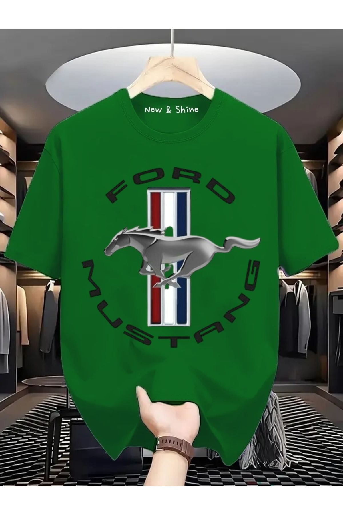 New Shine Ford Mustang Baskılı Oversize T-Shirt