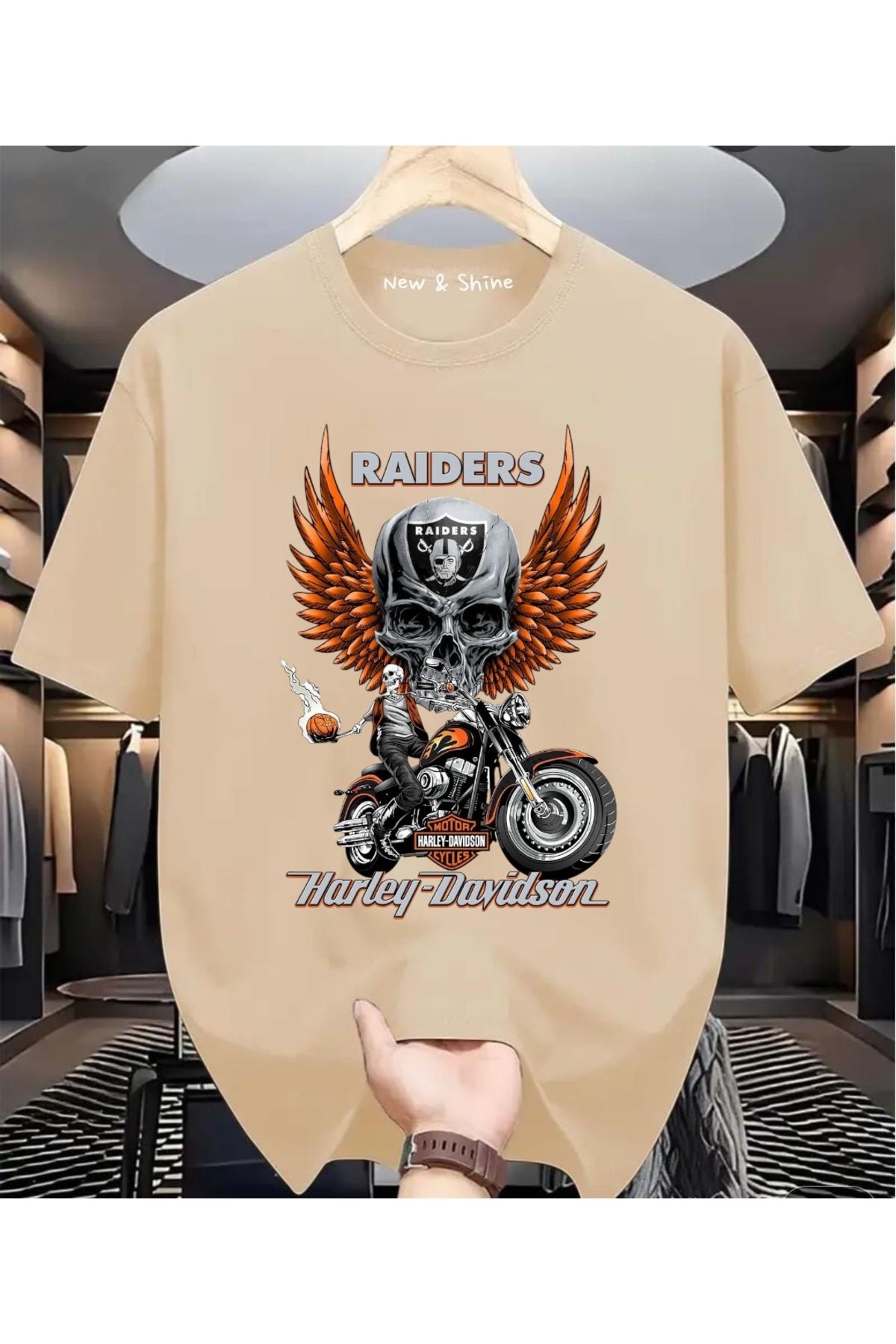 New Shine Harley Davisdon Baskılı Büyük Beden Oversize T-Shirt