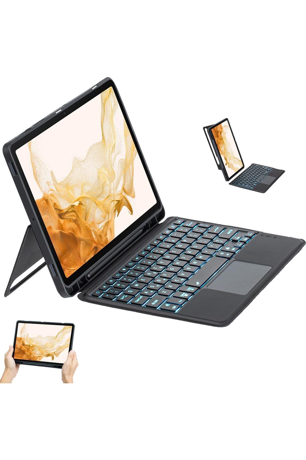 Fogy Galaxy Tab S9+ Plus 12.4 inç ile Uyumlu Mag Touchpad Blutooth Işıklı Standlı Klavyeli Kılıf