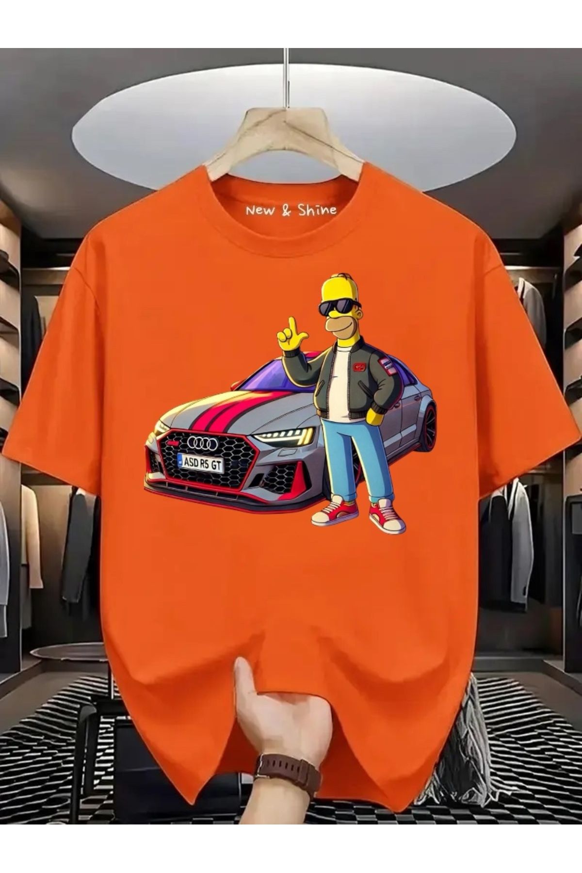 New Shine Simpson Araba Baskılı Oversize T-Shirt