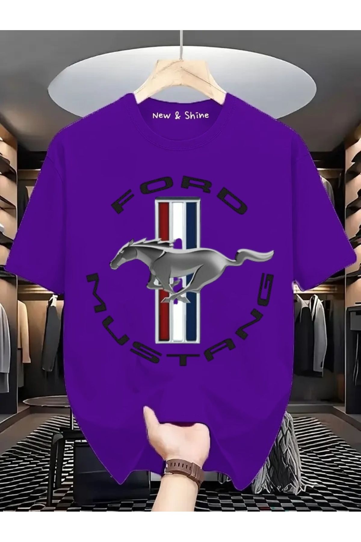 New Shine Ford Mustang Baskılı Büyük Beden Oversize T-Shirt