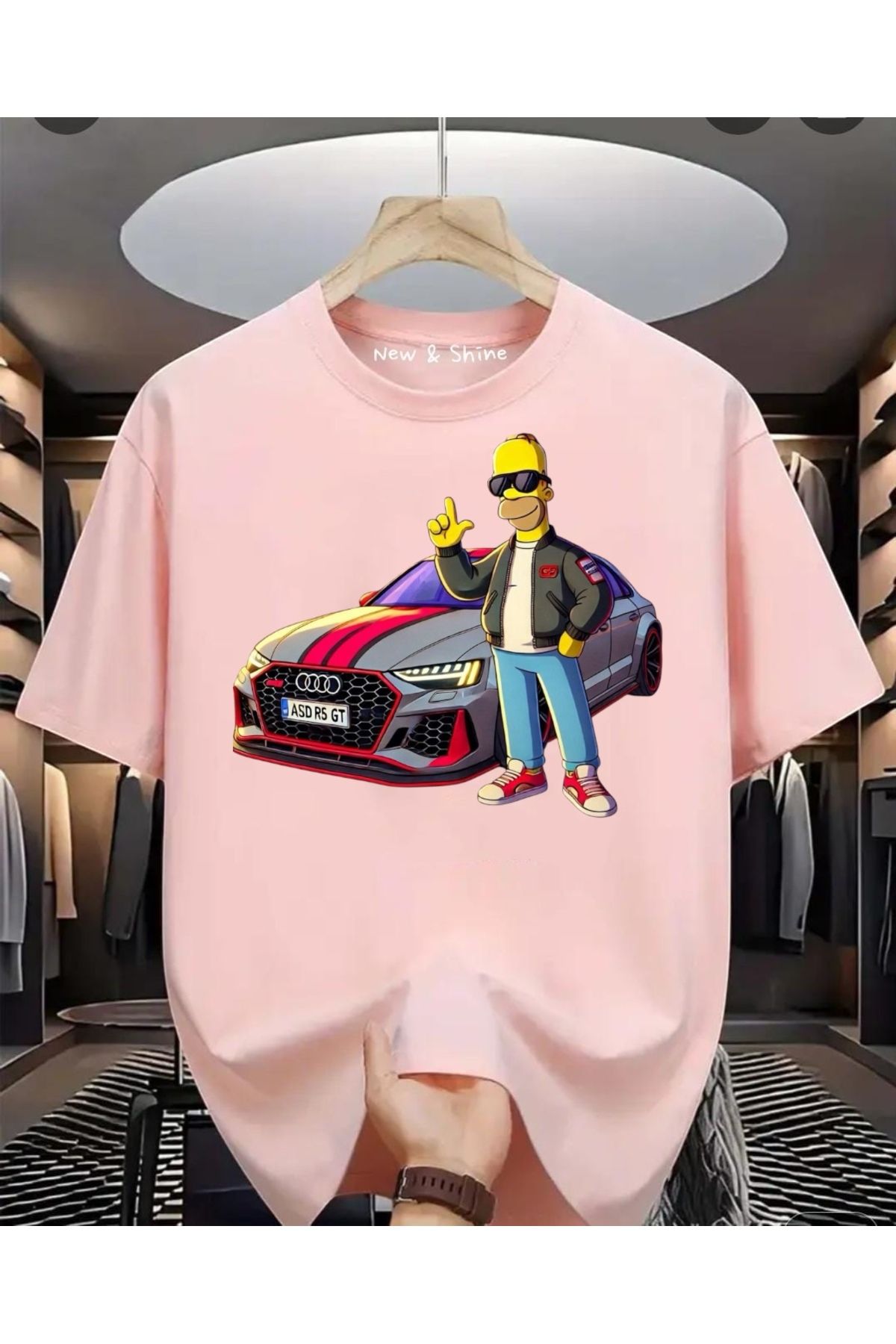New Shine Simpson Araba Baskılı Büyük Beden Oversize T-Shirt