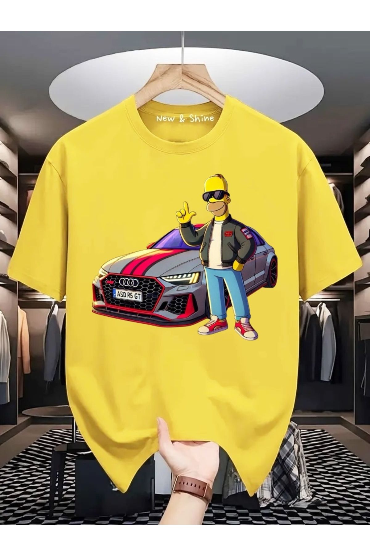 New Shine Simpson Araba Baskılı Oversize T-Shirt