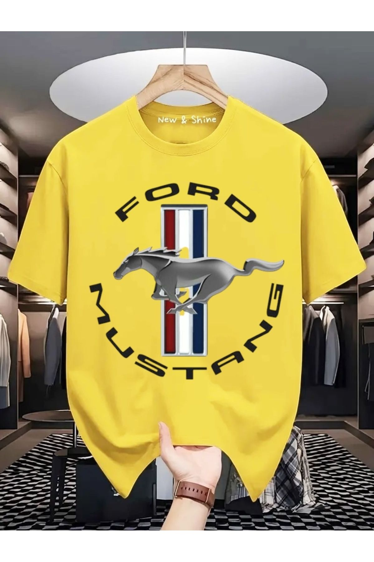 New Shine Ford Mustang Baskılı Büyük Beden Oversize T-Shirt