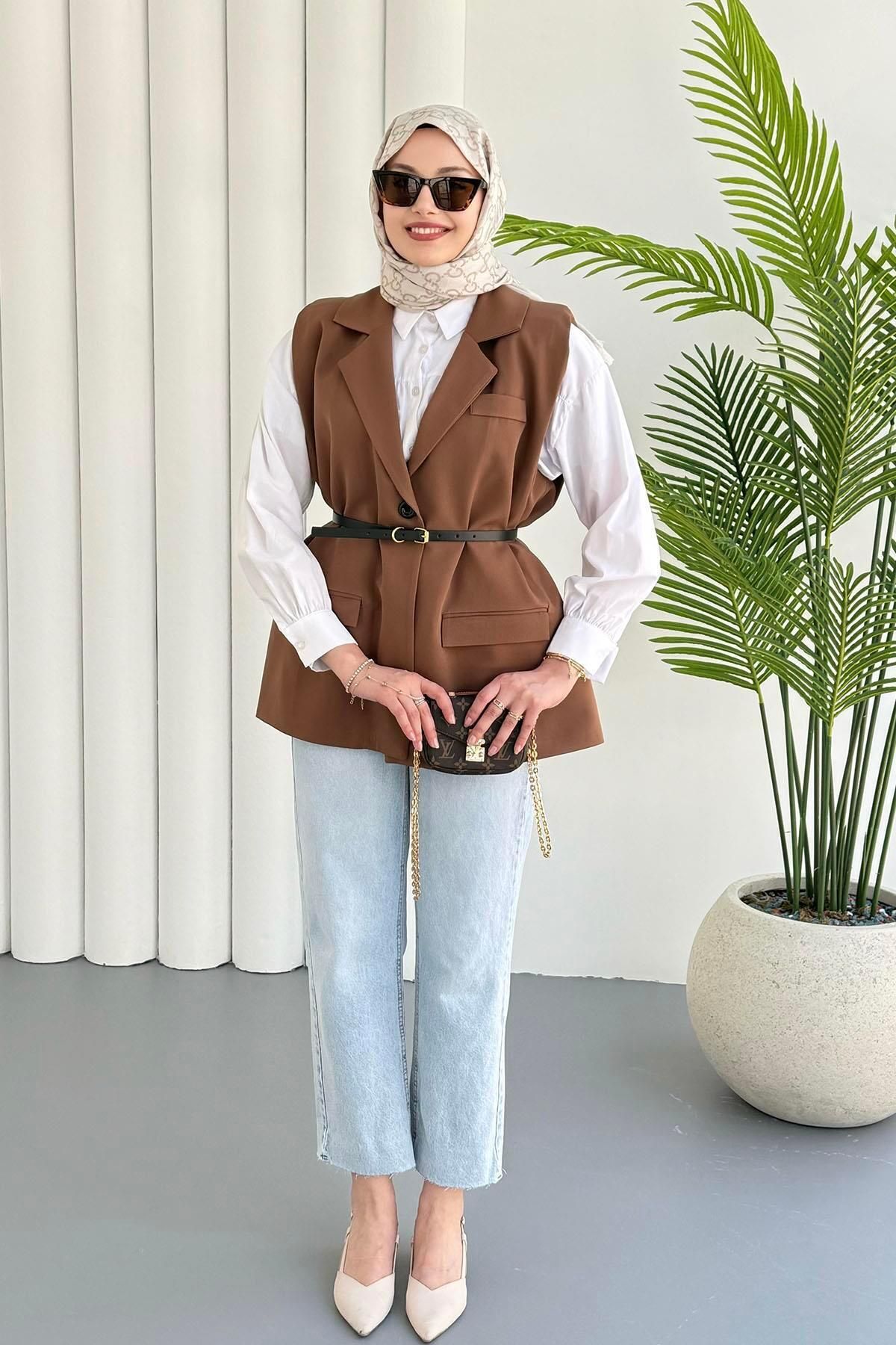 Modaensarbutik Paça Kesik Denim Pantolon-AÇIK MAVİ