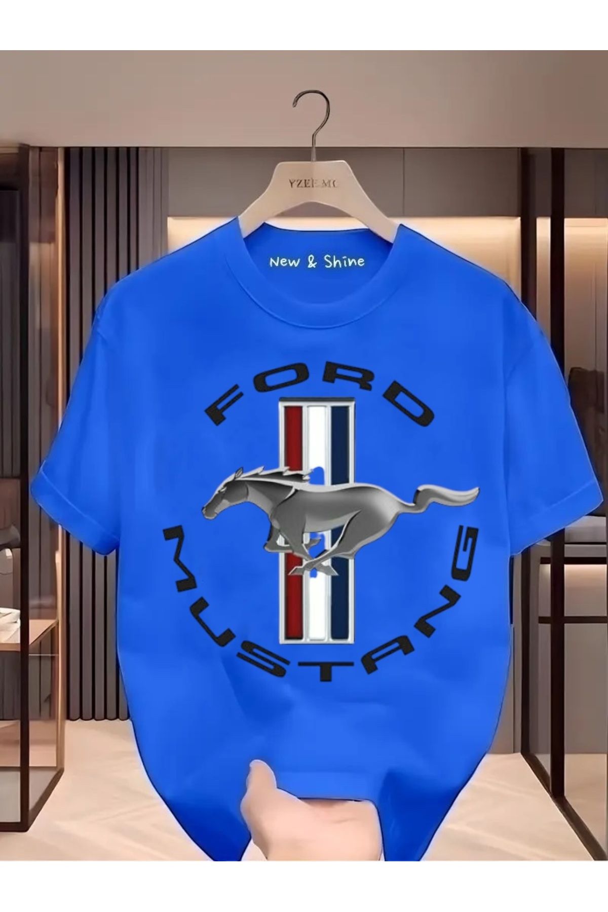 New Shine Ford Mustang Baskılı Oversize T-Shirt