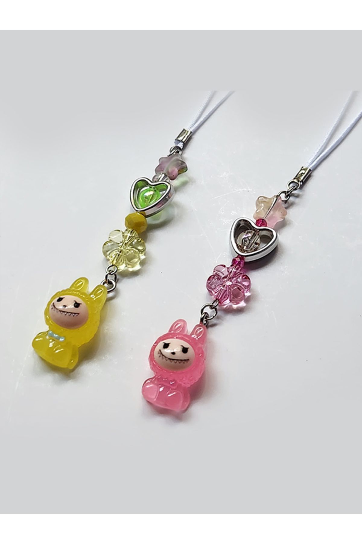 Güneş Kırtasiye Labubu Pembe Sarı Charm Telefon Süsü Pinterest 2'li Set