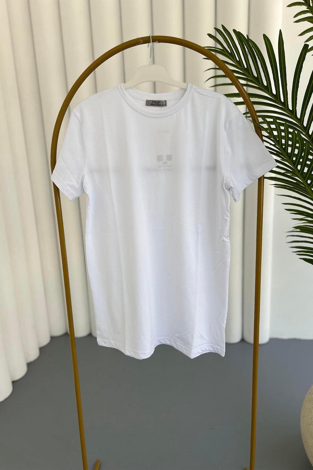 Modaensarbutik Spor Bisiklet Yaka Pamuk Oversize İçlik-BEYAZ
