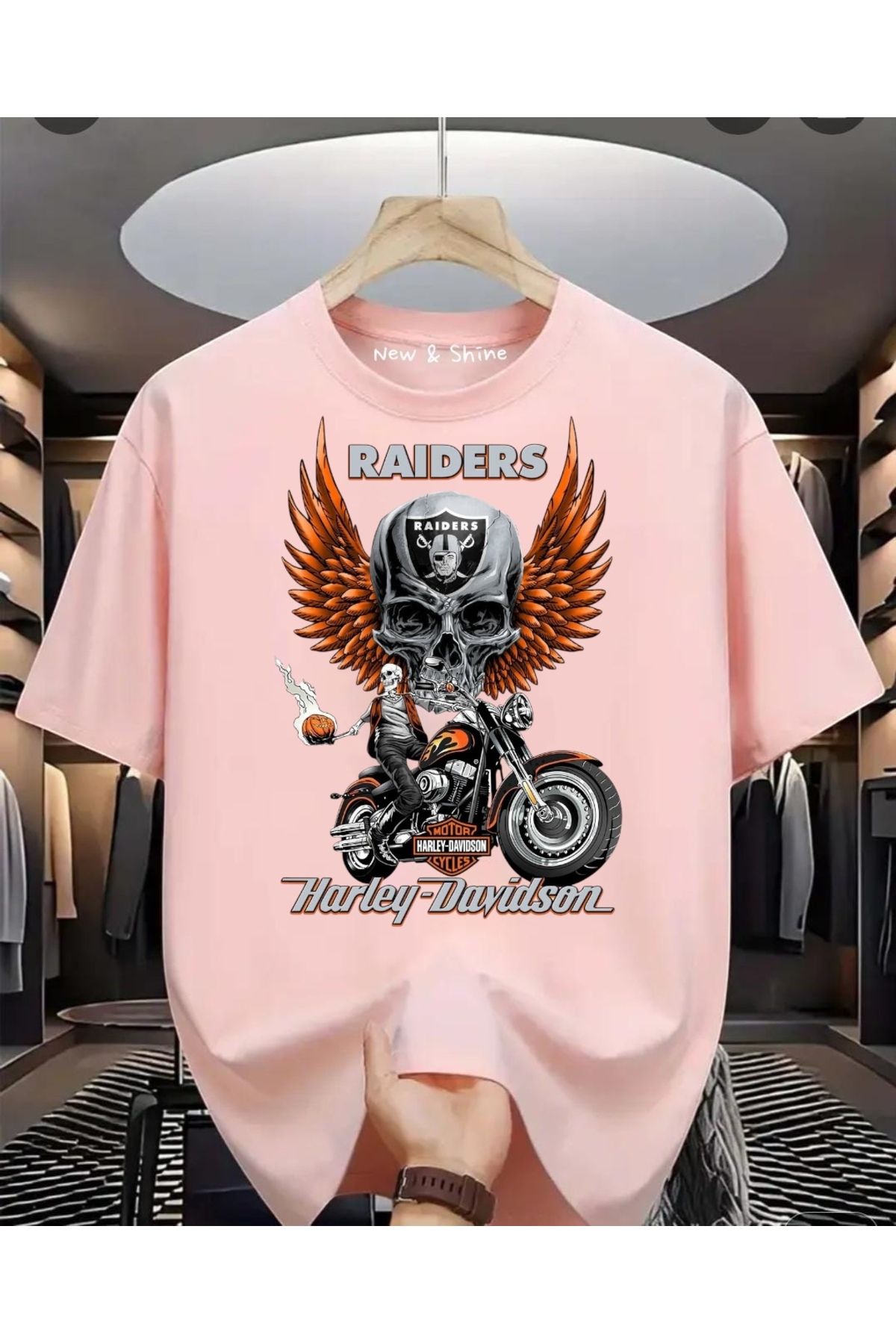 New Shine Harley Davisdon Baskılı Büyük Beden Oversize T-Shirt