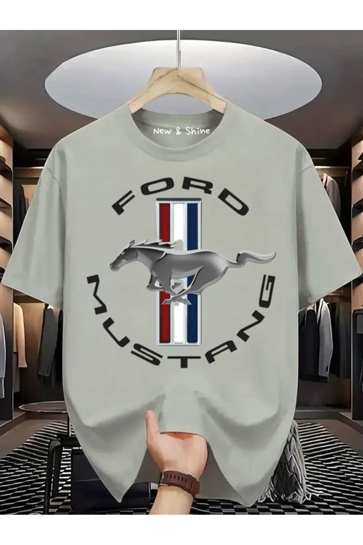 New Shine Ford Mustang Baskılı Oversize T-Shirt