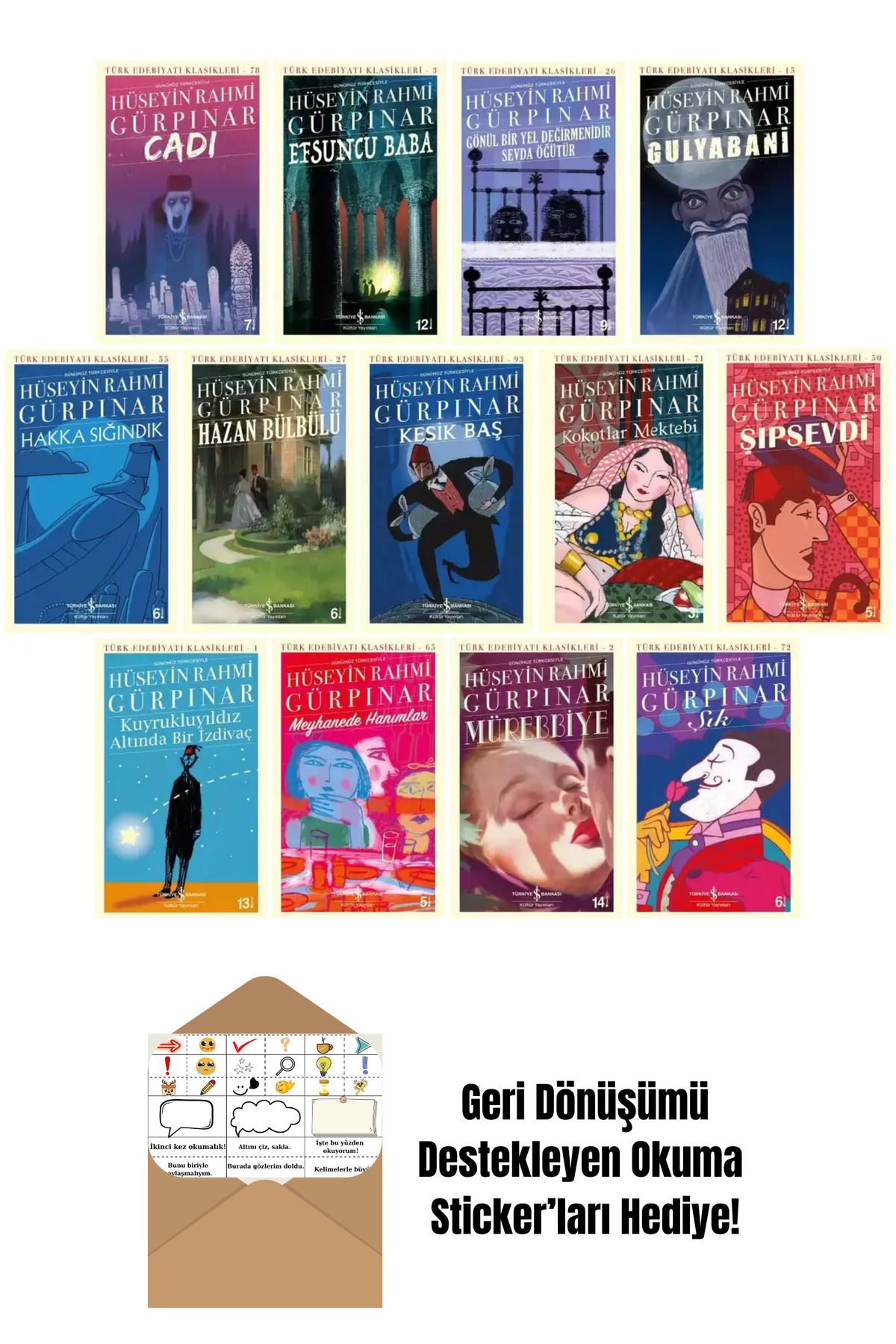 TÜRKİYE İŞ BANKASI KÜLTÜR YAYINLARI Hüseyin Rahmi Gürpınar 13 Kitap Set + Okuma Sticker'ları