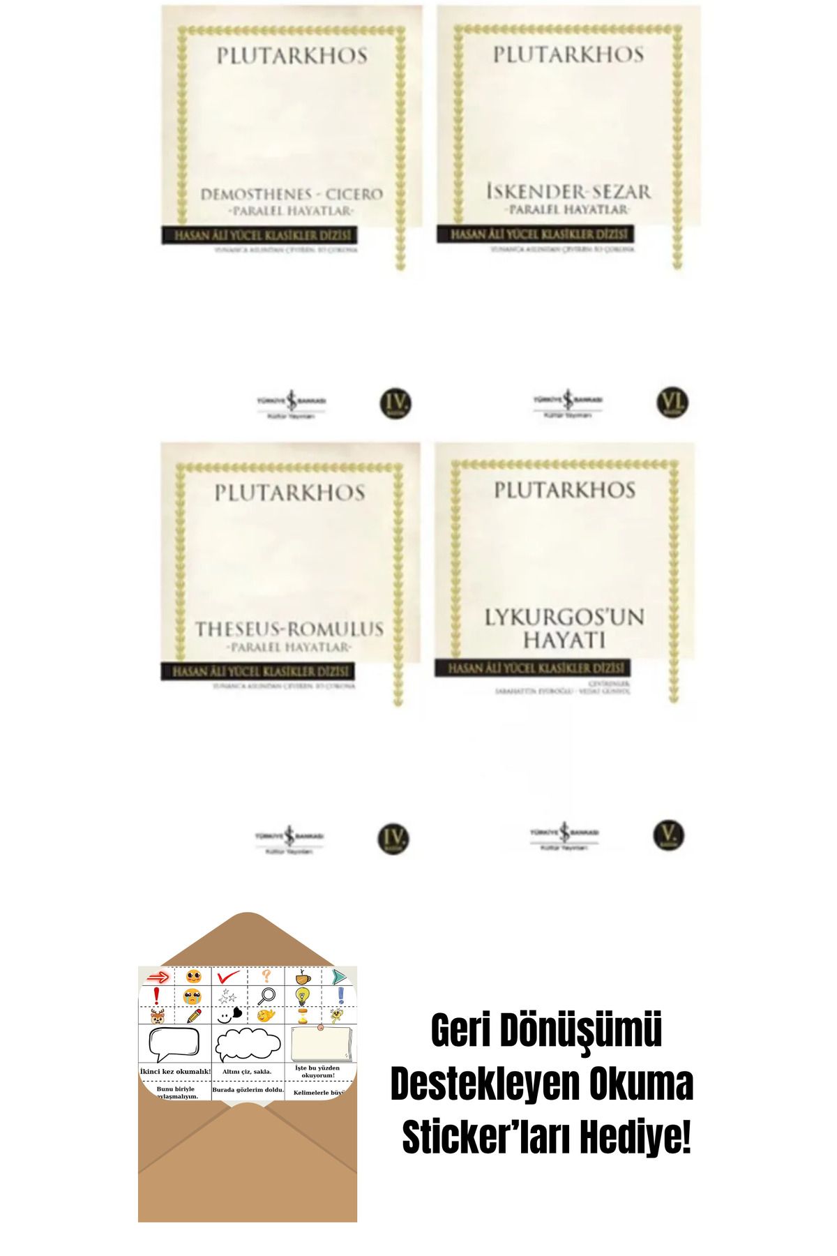 TÜRKİYE İŞ BANKASI KÜLTÜR YAYINLARI Plutarkhos 4 Kitap Set + Okuma Sticker'ları