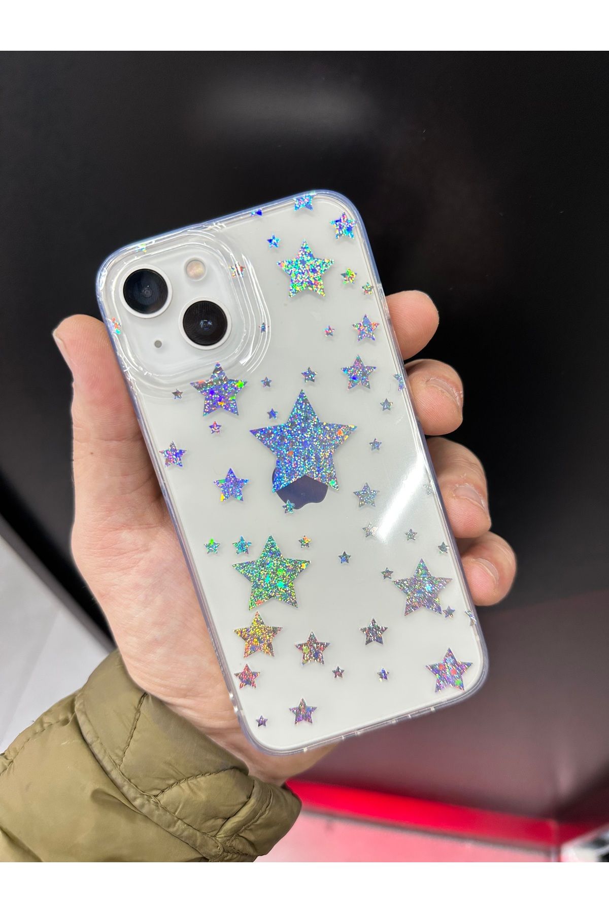 BURKİNA iPhone 13 / iPhone 14 ile uyumlu Şeffaf Hologram Desenli Darbe Emici Renkli Kılıf