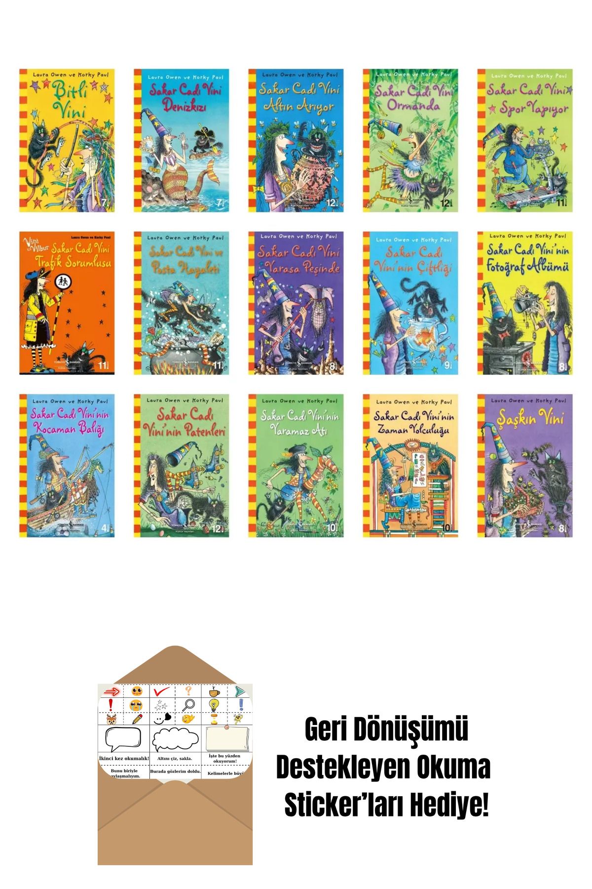 TÜRKİYE İŞ BANKASI KÜLTÜR YAYINLARI Sakar Cadı Vini Serisi 15 Kitap Set + Okuma Sticker'ları