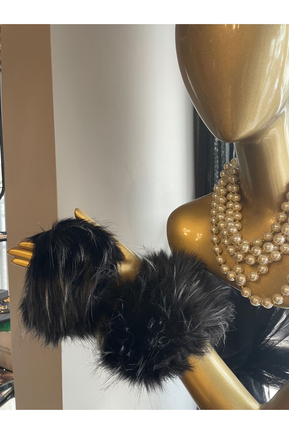 teknotrust TR Kürk Kolluk Siyah (imitasyon) Faux Fur Manşet Bileklik Standart Standart
