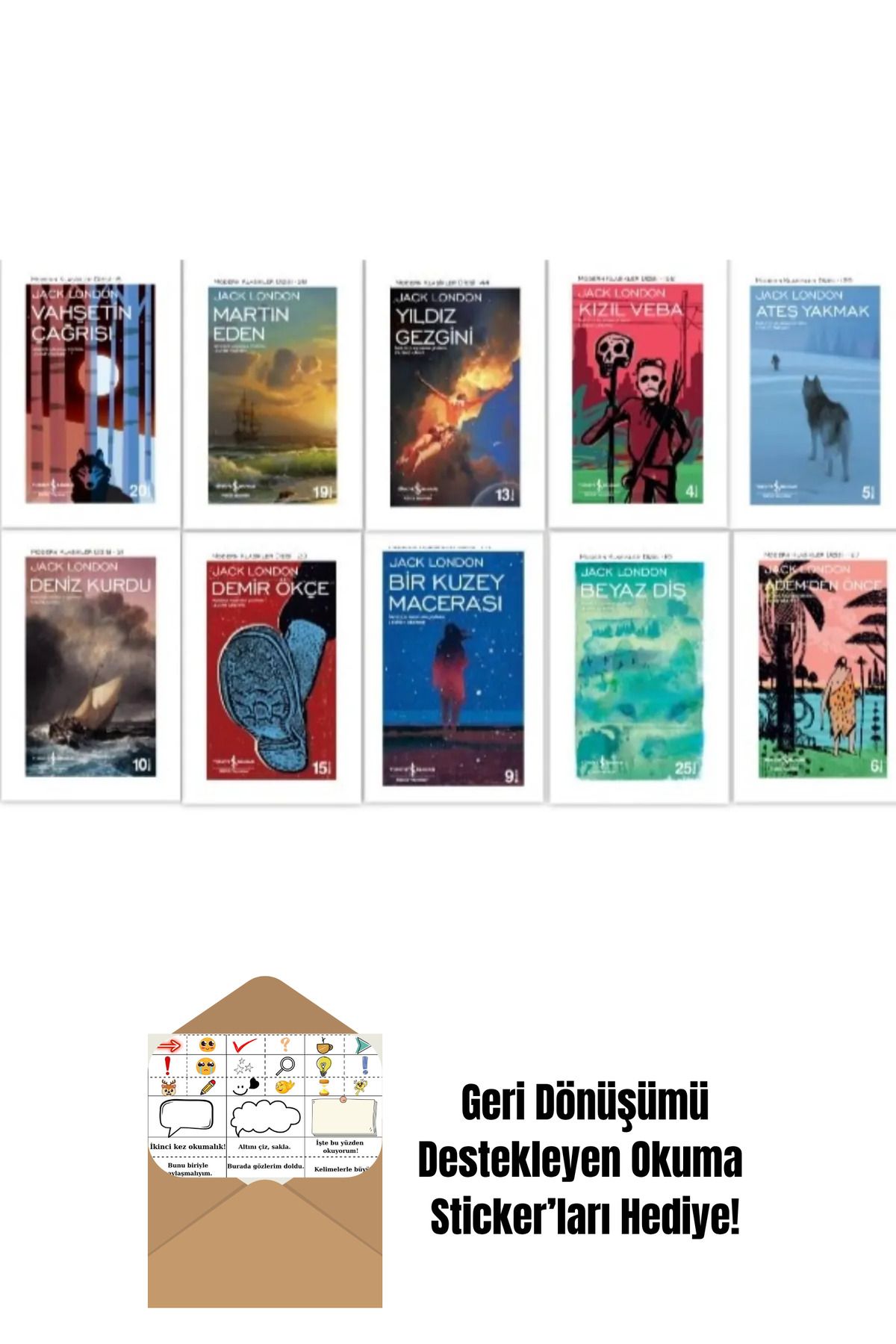 TÜRKİYE İŞ BANKASI KÜLTÜR YAYINLARI Jack London Seti 10 Kitap + Okuma Sticker'ları