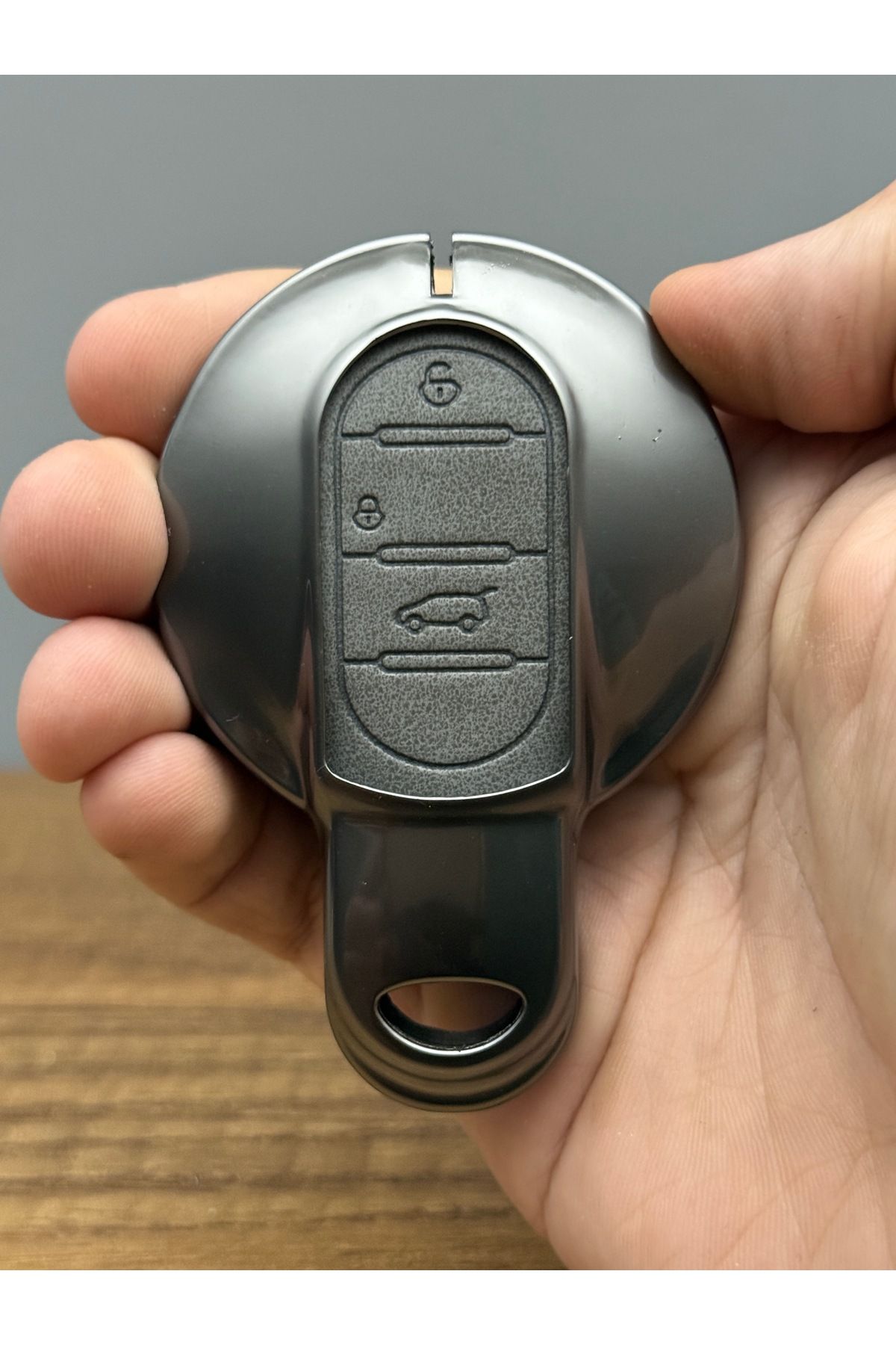 Luxe Aksesuarr Mini Cooper Yeni 3 Düğmelı Koruma Anahtar Kumanda Metal Kılıfı Deri Gri