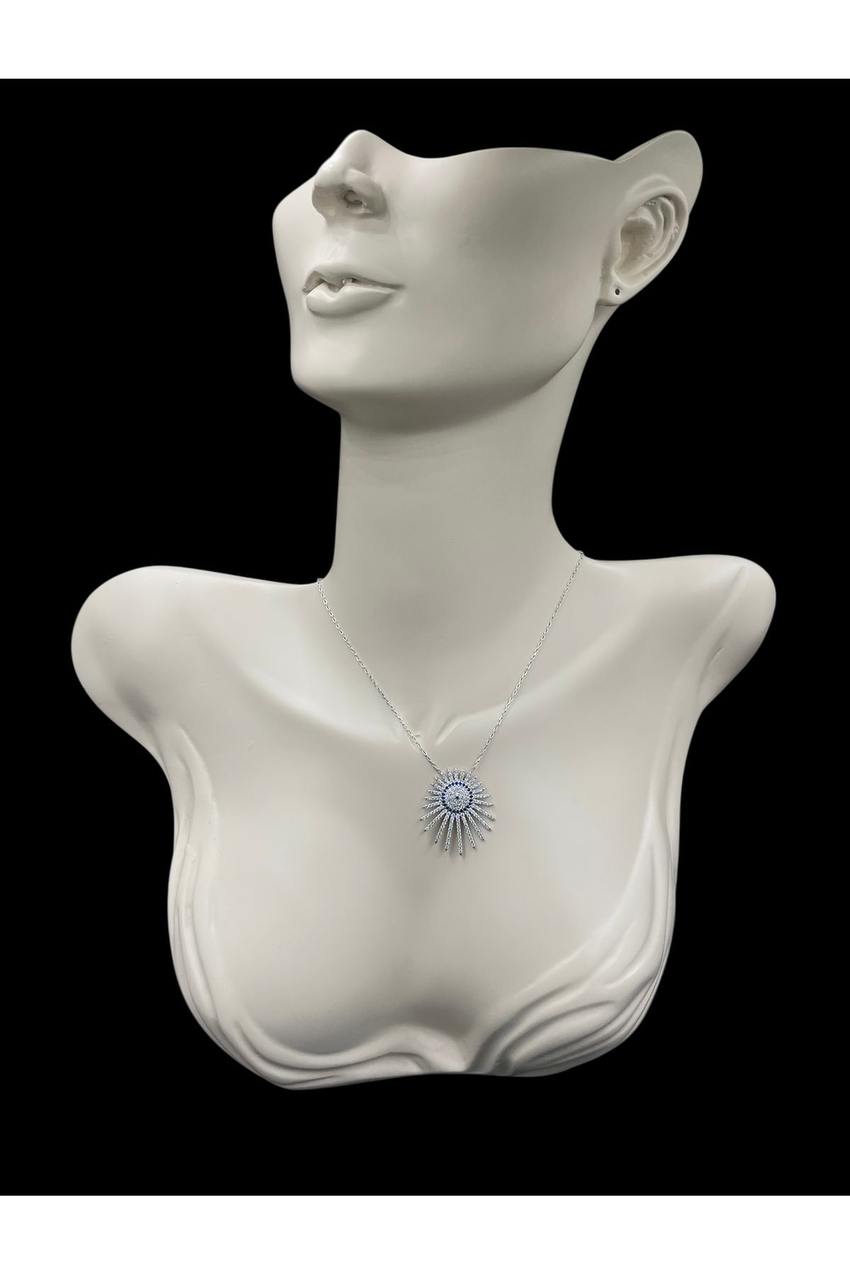 nefjewelrydesign 925 Ayar Gümüş 48cm Zirkon Taşlı Nazar Göz Güneş Detaylı Kolye