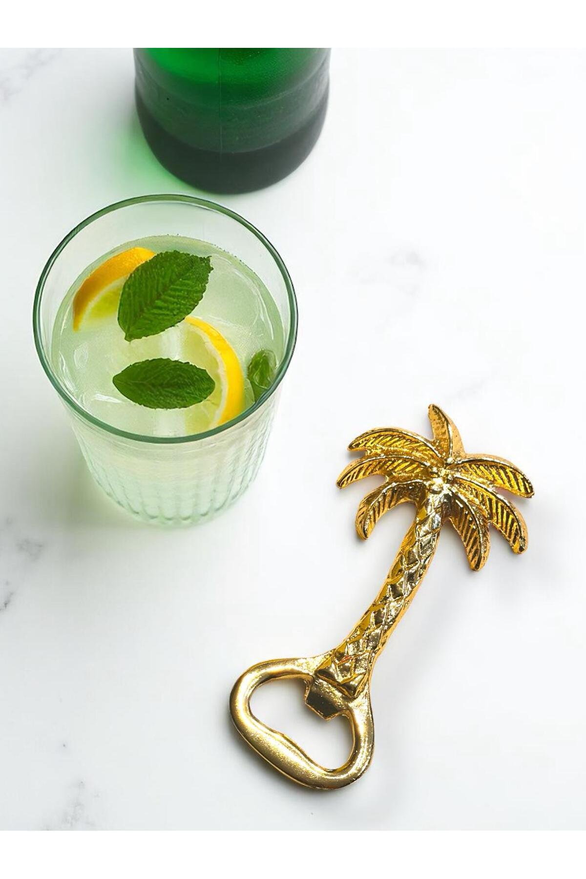 Jurjum Palmiye Şişe Açacağı metal gold tropik tasarım dekoratif kapak açacak