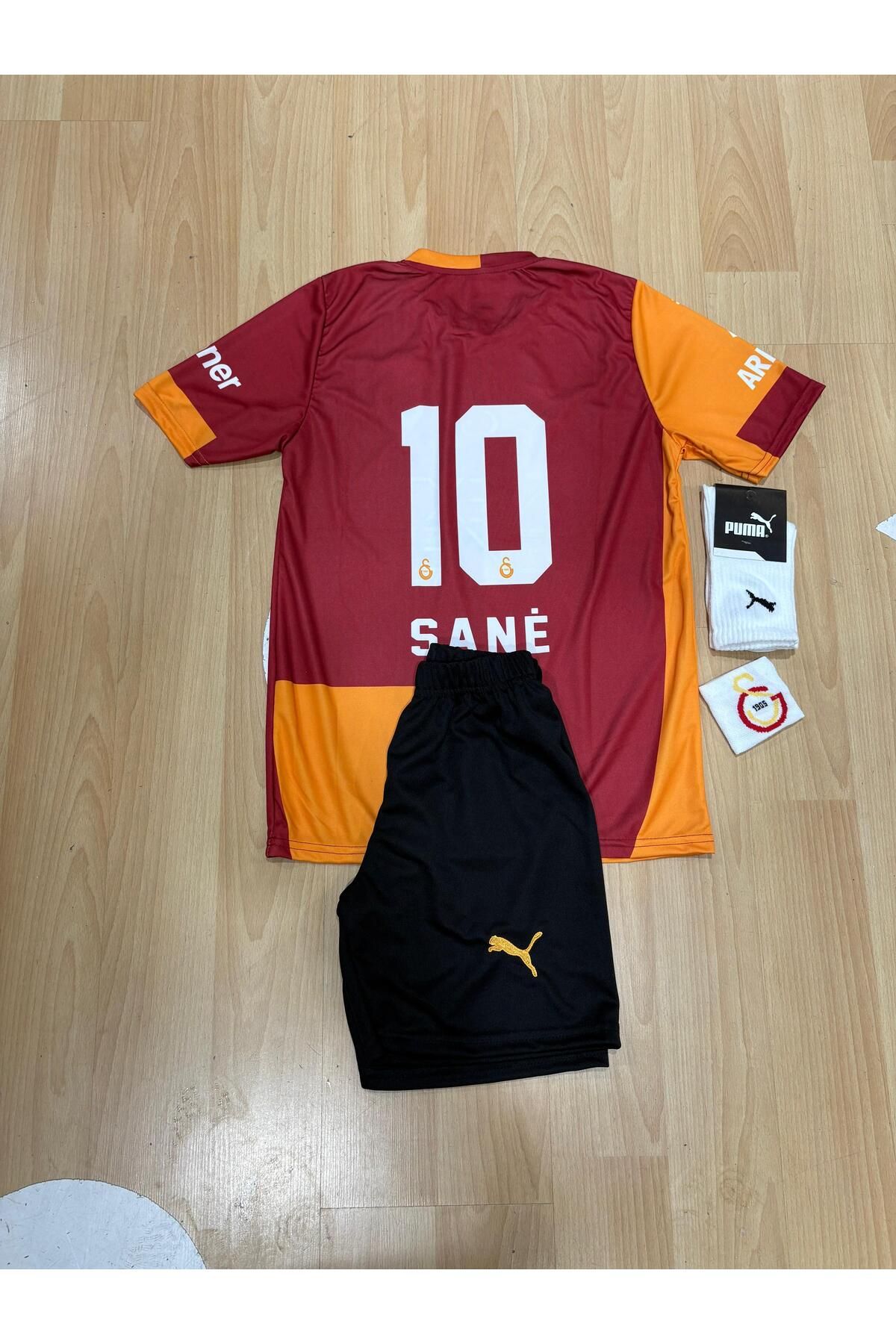 Nevruz 5 Yıldızlı // Galatasar y\ \\ 4'lü Set .Leroy S.a.n.e Sarı Kırmızı Çocuk Forma Şort Çorap Bileklik