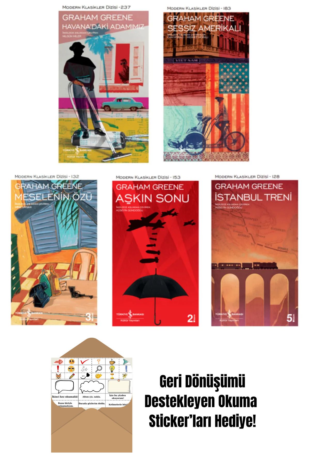TÜRKİYE İŞ BANKASI KÜLTÜR YAYINLARI Graham Greene 5 Kitap Set + Okuma Sticker'ları