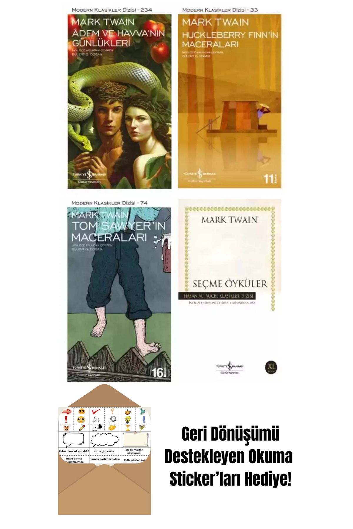 TÜRKİYE İŞ BANKASI KÜLTÜR YAYINLARI Mark Twain 4 Kitap Set + Okuma Sticker'ları