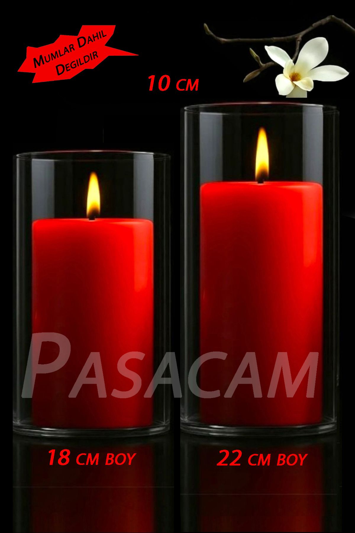 Paşa Cam Cam Vazo Silindir Mumluk Silindir Set 3 Lü Set 10 Cm Çap 18 Cm - 22 Cm Yükseklik
